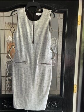 Calvin Klein Gray Textured Sheath Dress with Front Zip